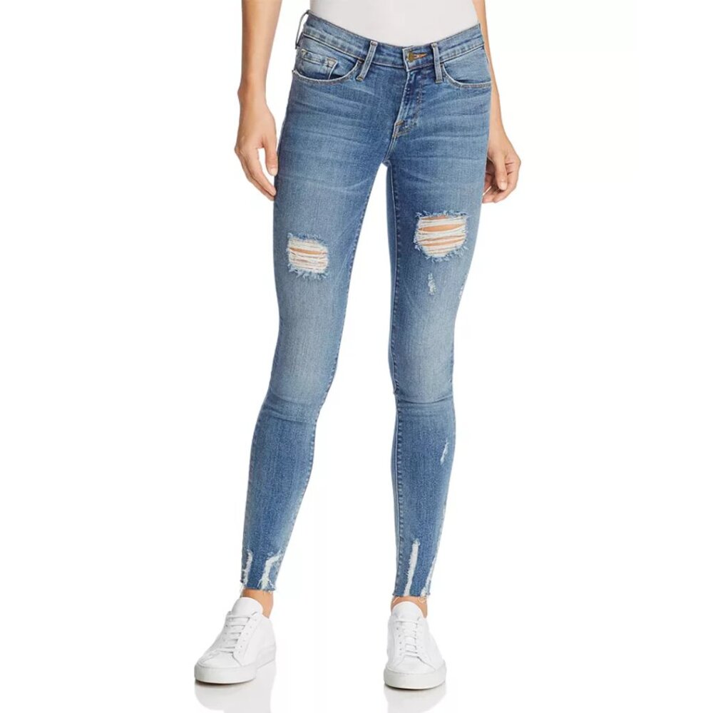 FRAME Le Skinny De Jeanne Jeans Sedgewick Destructed Wash Distressed Indie